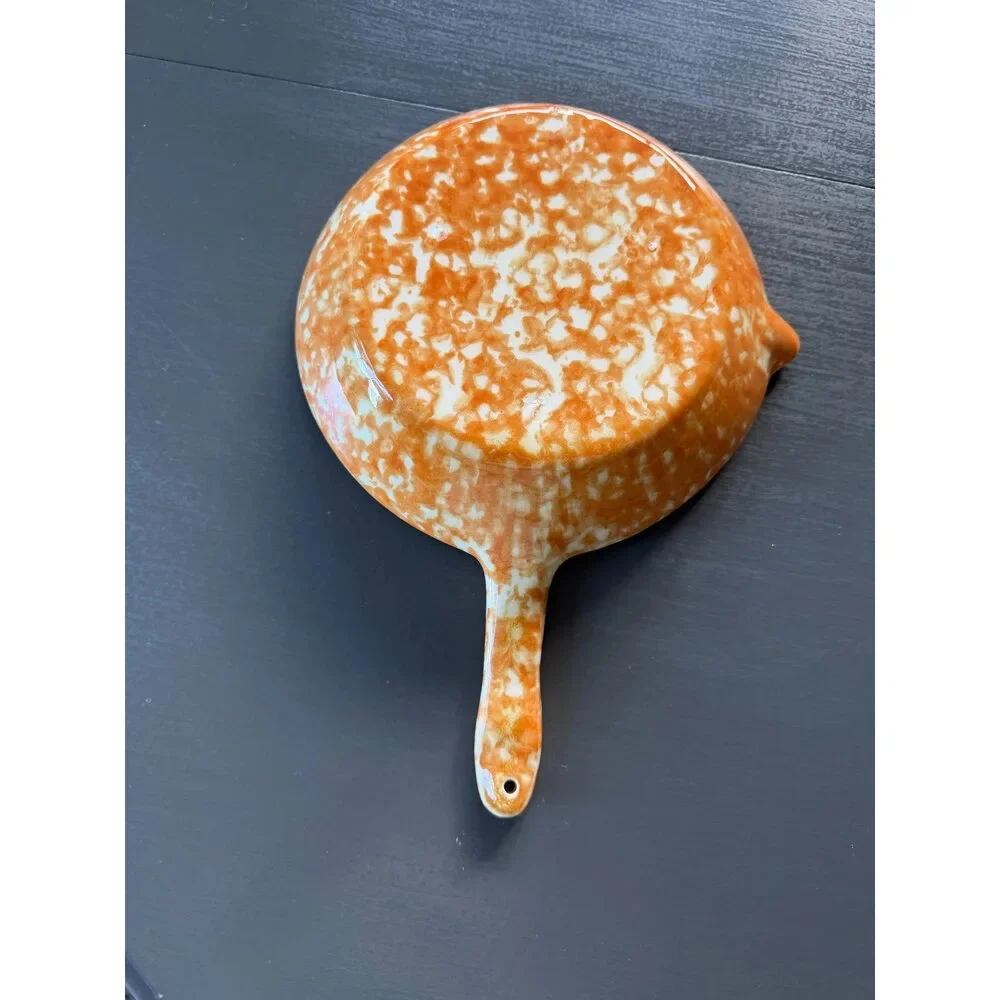 Vintage Stangl Pottery Town and Country Orange Spongeware Open Skillet
